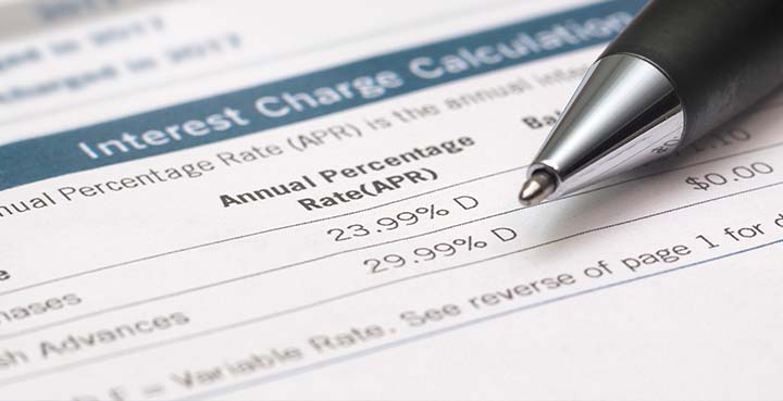 pen atop a statement with annual percentage rate information