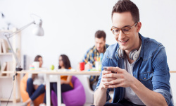 College student learning budgeting tips on an app